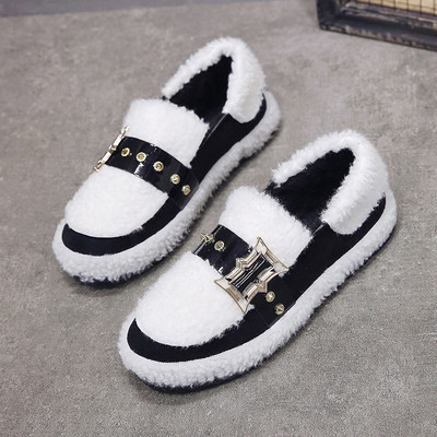 Pantofi casual dama cu catarama metalica in alb si negru