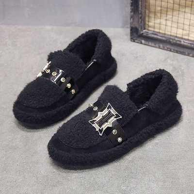 Pantofi casual dama cu catarama metalica in alb si negru