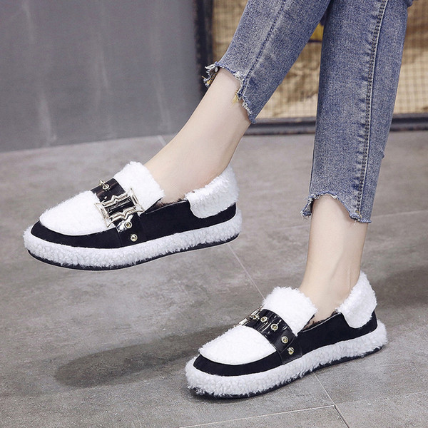 Pantofi casual dama cu catarama metalica in alb si negru