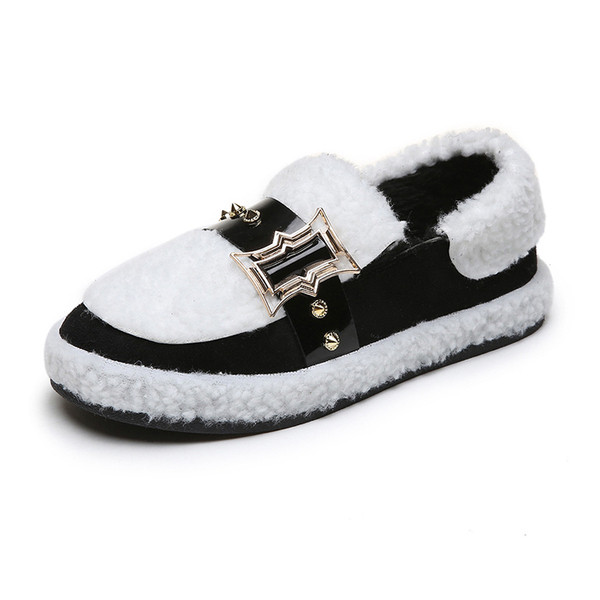 Pantofi casual dama cu catarama metalica in alb si negru