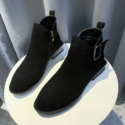 Cizme casual dama din piele intoarsa cu toc mic gros in doua culori