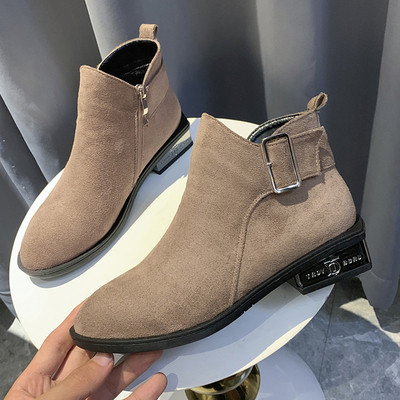 Cizme casual dama din piele intoarsa cu toc mic gros in doua culori