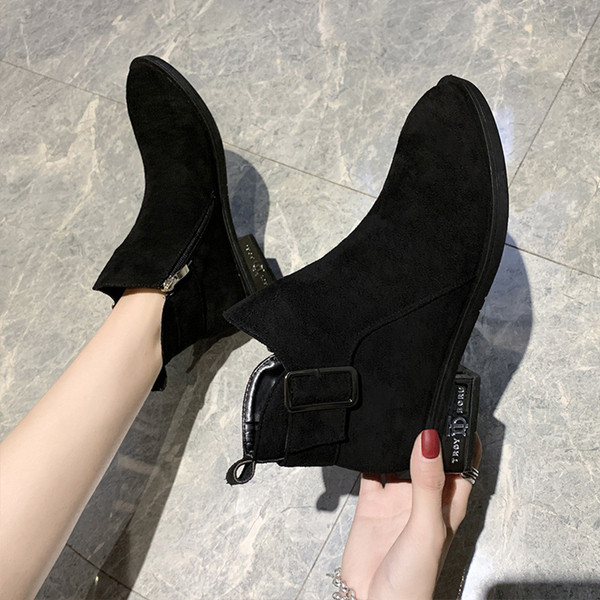 Cizme casual dama din piele intoarsa cu toc mic gros in doua culori