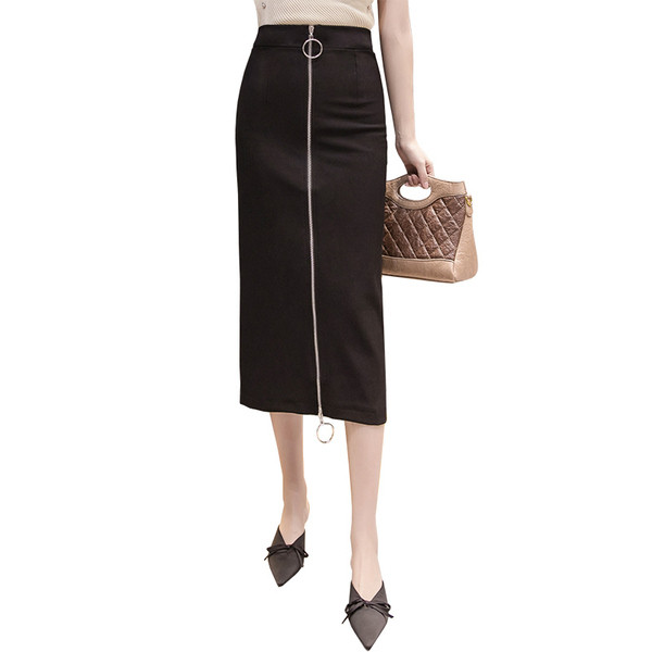 Fusta de dama actuala cu fermoar si talie inalta de culoare neagra