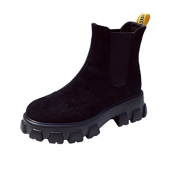 Cizme actuale de dama din piele intoarsa cu talpa aspra in negru si bej