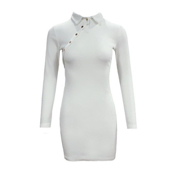 Rochie scurtă modernă de damă cu umăr gol și mâneci lungi