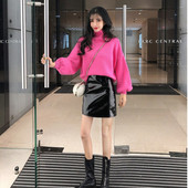 Pulover de damă din puf cu guler înalt în trei culori