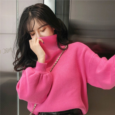 Pulover de damă din puf cu guler înalt în trei culori