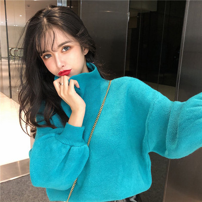 Pulover de damă din puf cu guler înalt în trei culori