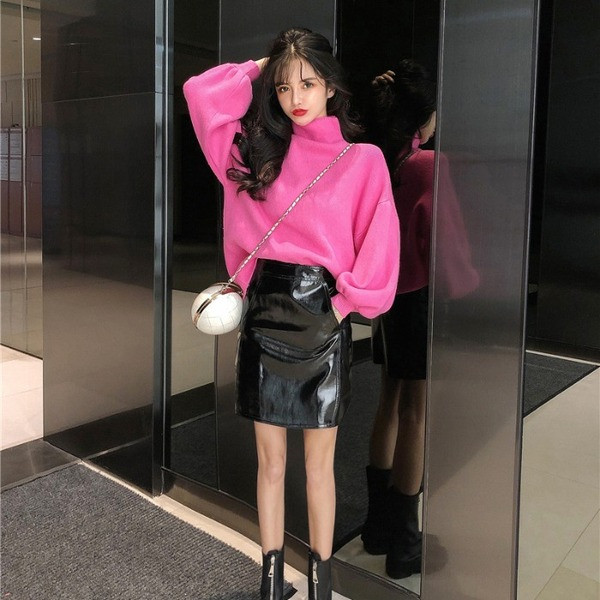 Pulover de damă din puf cu guler înalt în trei culori