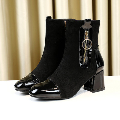 Ghete de dama moderne cu fermoar si toc gros in mai multe culori