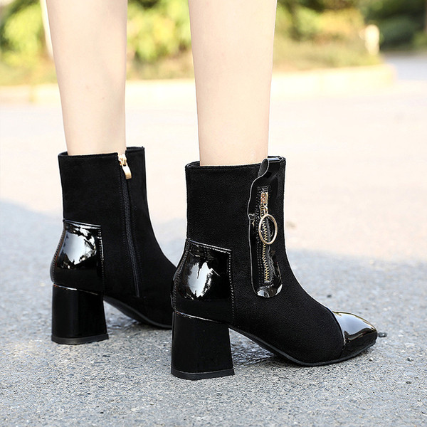 Ghete de dama moderne cu fermoar si toc gros in mai multe culori