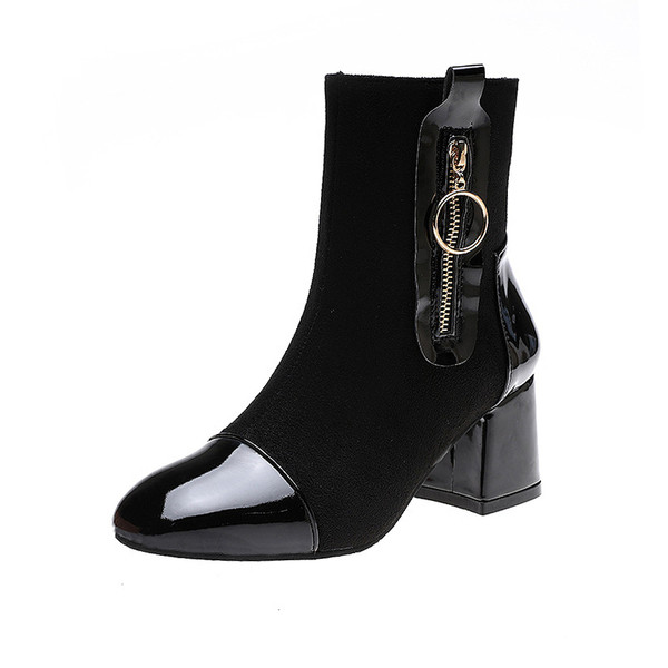 Ghete de dama moderne cu fermoar si toc gros in mai multe culori