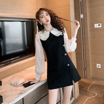 Rochie de dama moderna cu nasturi si crapatura in negru