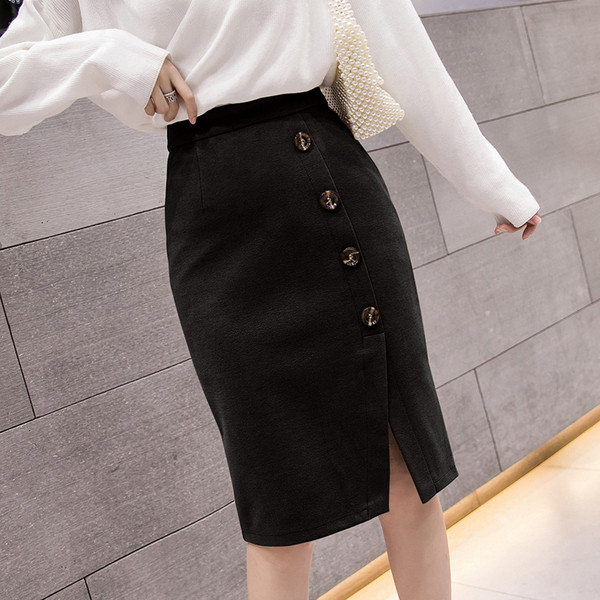 Fusta de dama model nou cu fanta si nasturi in bej, maro si negru