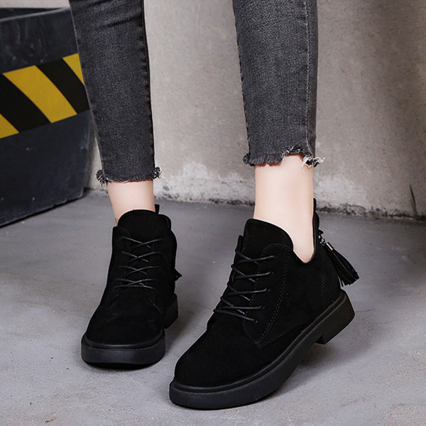 Cizme de dama din piele intoarsa cu talpa plata de culoare neagra