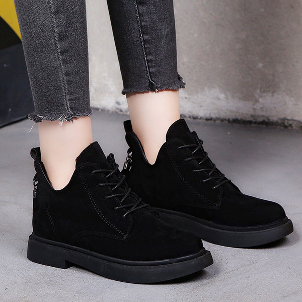 Cizme de dama din piele intoarsa cu talpa plata de culoare neagra