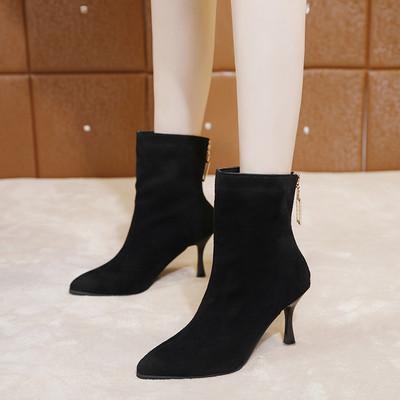 Cizme de dama stilate din piele intoarsa ecologica cu toc subtire in mai multe culori