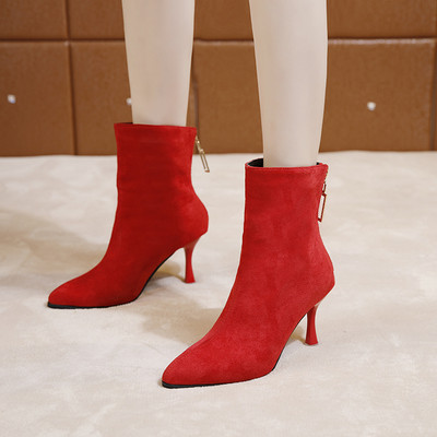 Cizme de dama stilate din piele intoarsa ecologica cu toc subtire in mai multe culori