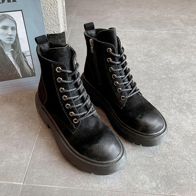 Cizme casual de dama din piele cu talpa aspra in doua culori