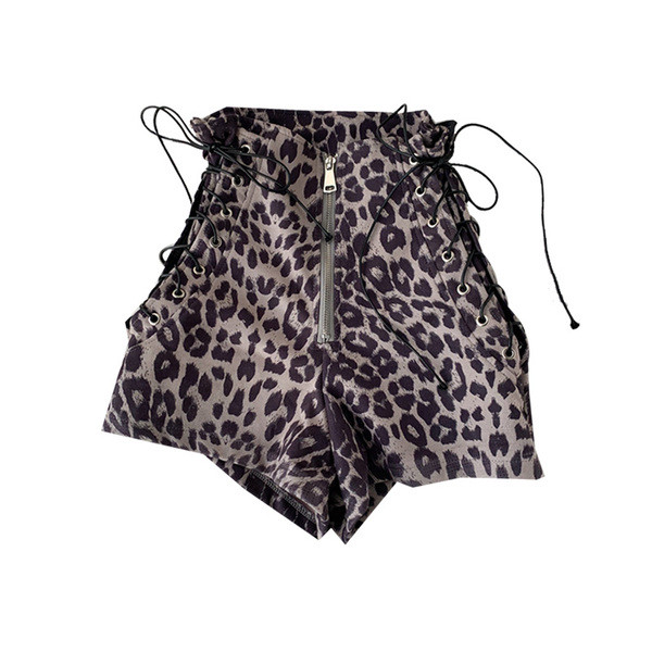 Pantaloni scurți moderni de dama cu sireturi si model animal in doua culori