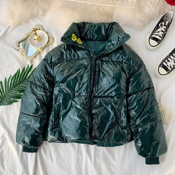 Geaca scurta de dama cu fermoar de culoare verde