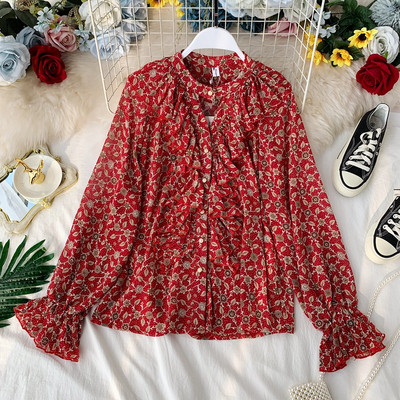 Cămașă casual de damă cu nasturi și model floral în mai multe culori