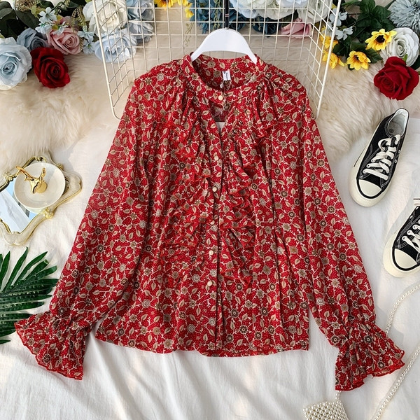 Cămașă casual de damă cu nasturi și model floral în mai multe culori