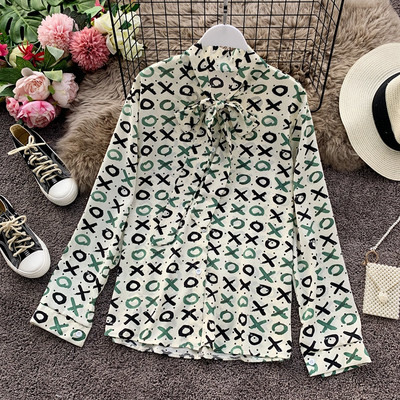 Γυναικείο πουκάμισο με κουμπιά και κορδέλα σε τέσσερα χρώματα