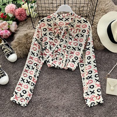 Γυναικείο πουκάμισο με κουμπιά και κορδέλα σε τέσσερα χρώματα