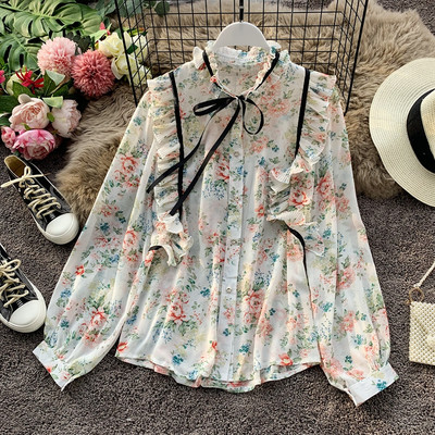 Κομψό γυναικείο πουκάμισο με floral σχέδιο και δεσμούς σε διάφορα χρώματα