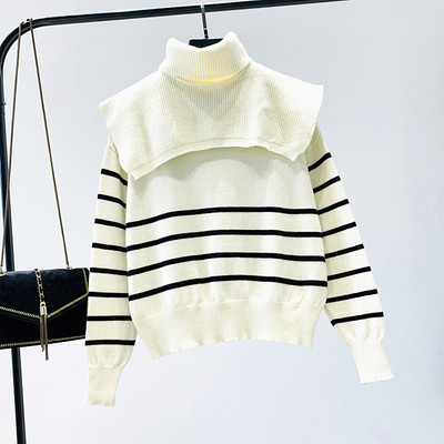 Modern női pulóver pólógallérral, fekete, fehér és barna színben