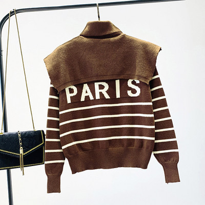 Modern női pulóver pólógallérral, fekete, fehér és barna színben