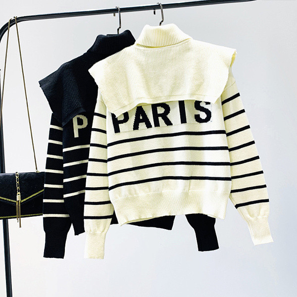 Modern női pulóver pólógallérral, fekete, fehér és barna színben