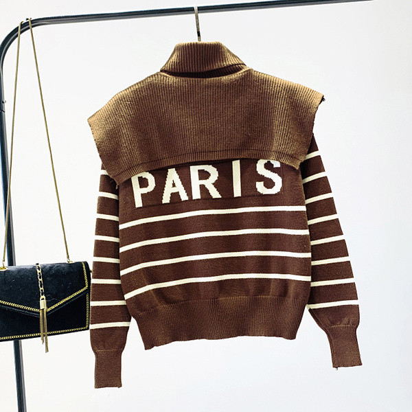 Modern női pulóver pólógallérral, fekete, fehér és barna színben