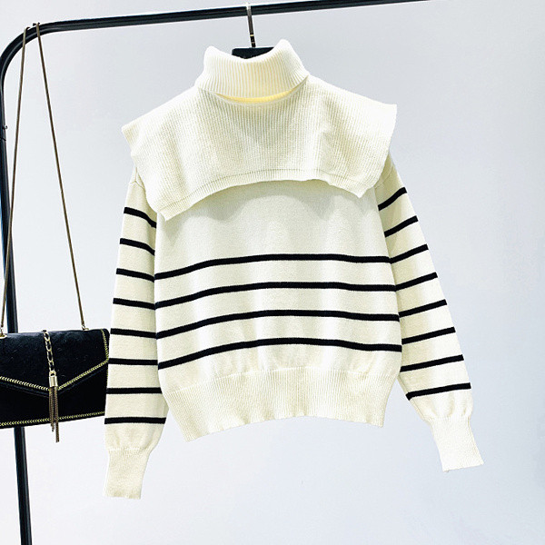 Modern női pulóver pólógallérral, fekete, fehér és barna színben