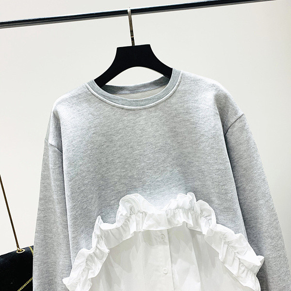 Bluză de damă casual model nou cu decolteu O în culorile gri și negru