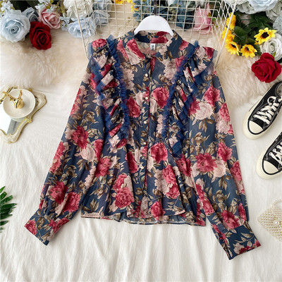 Női ing virágmintás gallérral, négy színben