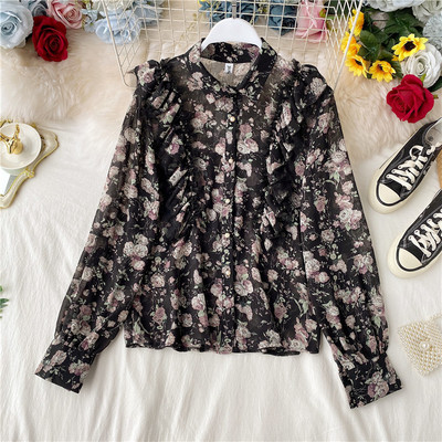 Női ing virágmintás gallérral, négy színben