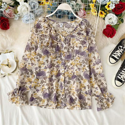 Cămașă modernă de damă cu model floral și decolteu în V în patru culori