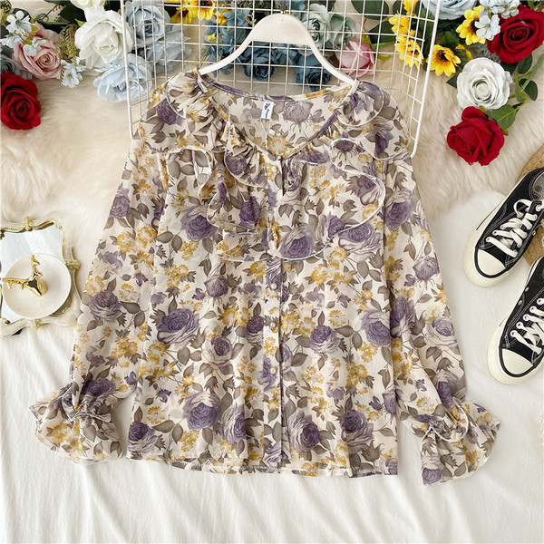 Cămașă modernă de damă cu model floral și decolteu în V în patru culori