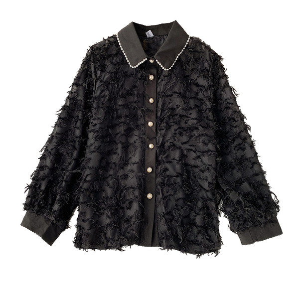 Cămașă elegantă de damă cu nasturi și mâneci lungi în alb și negru