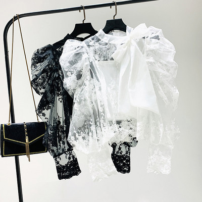 Bluza de dama eleganta model nou cu panglica alb-negru