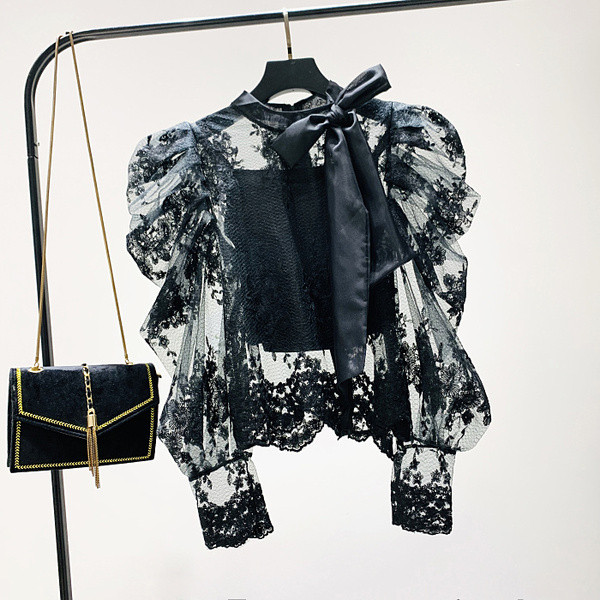 Bluza de dama eleganta model nou cu panglica alb-negru