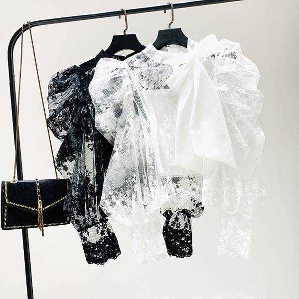 Bluza de dama eleganta model nou cu panglica alb-negru