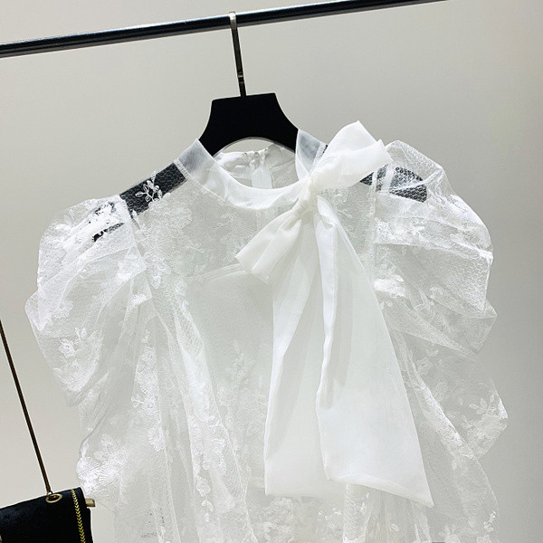 Bluza de dama eleganta model nou cu panglica alb-negru