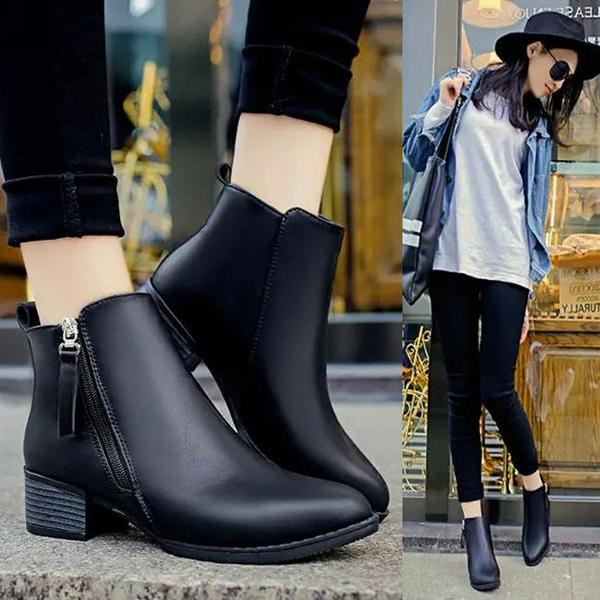 Ghete de dama moderne din piele ecologica cu fermoar in rosu si negru