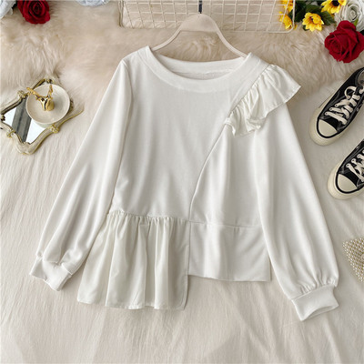 Bluză de damă modernă model asimetric cu decolteu oval și bucle