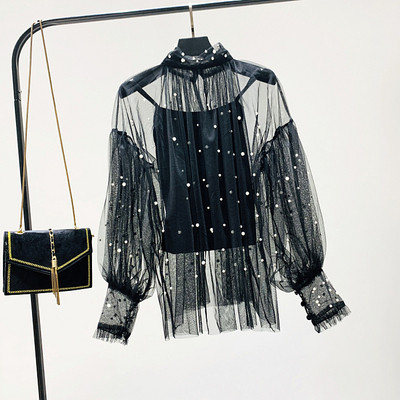 Bluza de dama model nou cu perle in roz, negru si bej