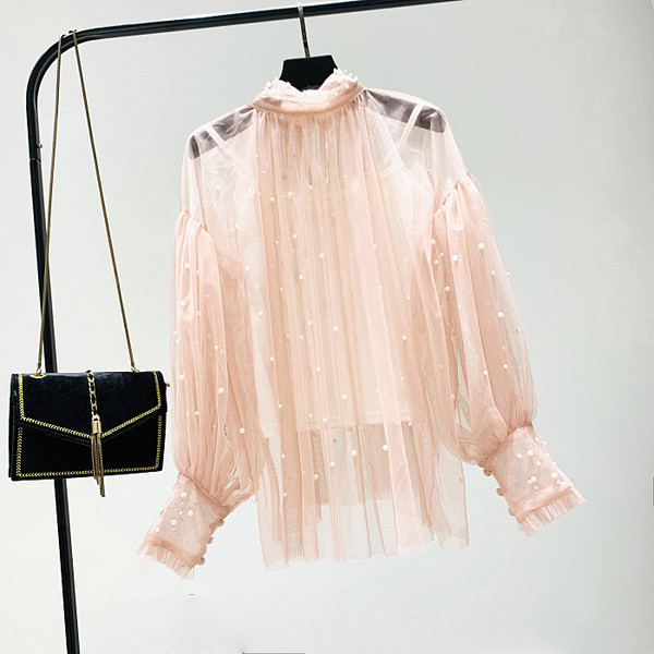 Bluza de dama model nou cu perle in roz, negru si bej